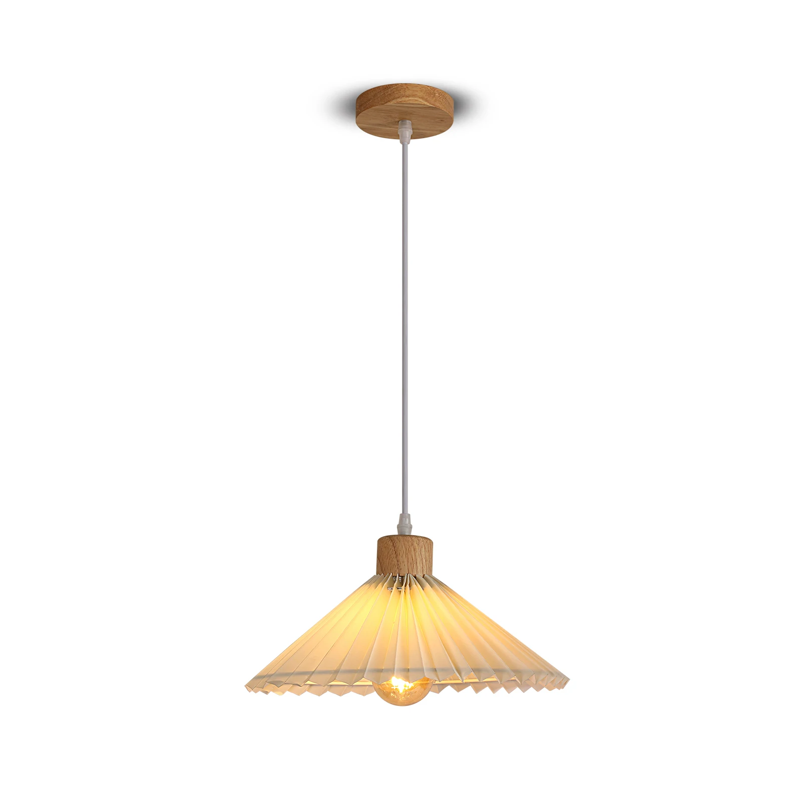 Lampe suspendue de chevet en tissu avec base en bois E27, luminaire suspendu à tête unique, plissé et créatif, pour salle à manger