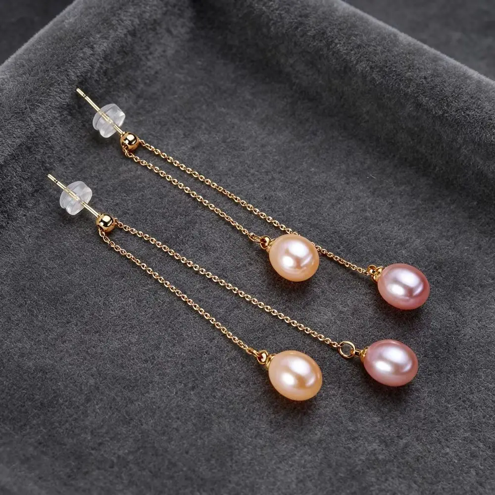 

7-8mm Rice Shape Freshwater Pearl Earrings for Women 925 Silver Plated Retractable Pearl Necklaces Jewelry Gift