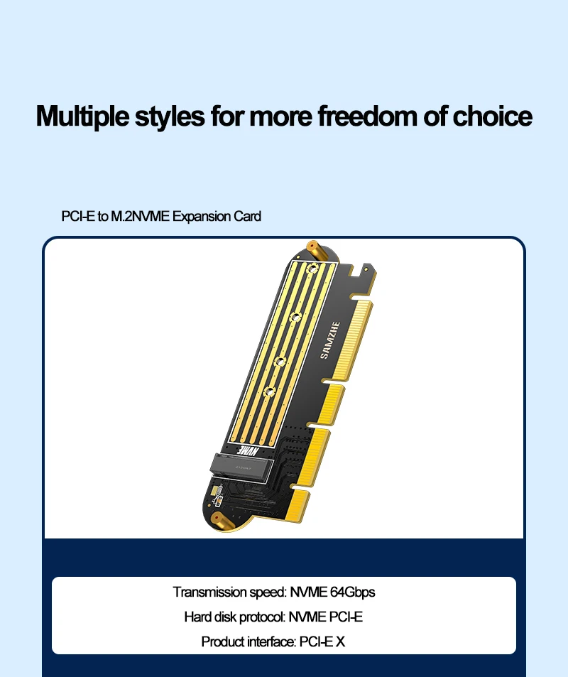 Samzhe m.2 nvme ssd ngff zu pcie x16 adapter m schlüssel schnitts telle karte unterstützung pci-e pci express 3,0 2230-2280 größe m.2 pcie adapter – Detail 6