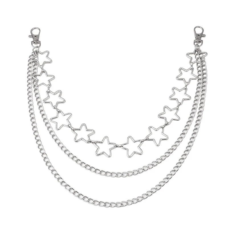 Metal Punk Steet Layered Chain Hollow Star Keychains For Women Men Waist Key Wallet Jeans  Pants Belt Chains Jewelry Accessories