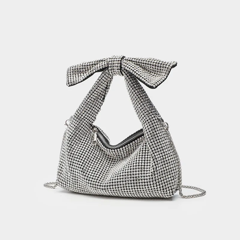 

2025 Sparkling Full Rhinestone Bag for Women with Bow, Elegant Glittering Crossbody Shoulder Bag, Luxury Evening Clutch Purse