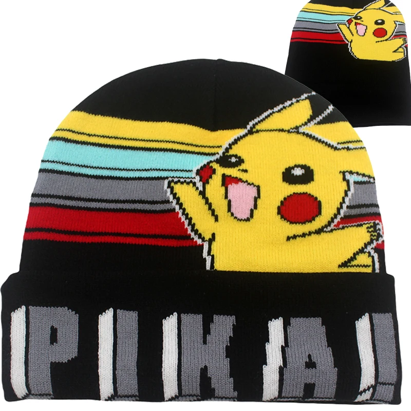 

Pikachu Knitted Hat Women Men's Hip-Hop Street Pullover Hats Winter Outdoor Riding Leisure Sports Hat Ear Knited Cap