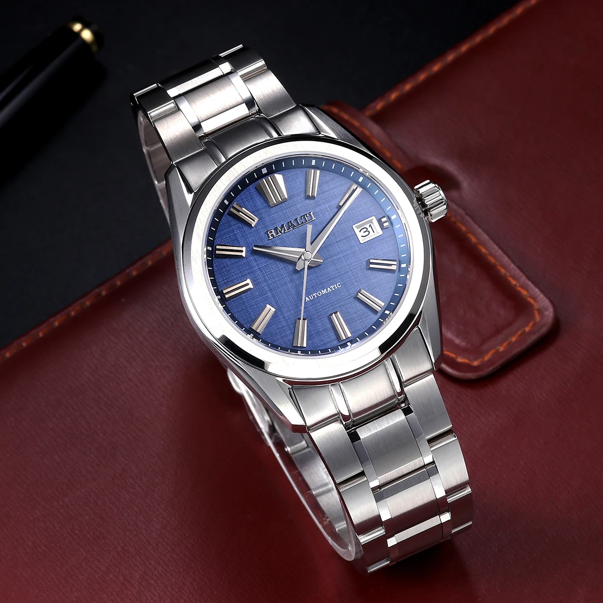 RMALTI NH35 Men\'s Watches Automatic Mechanical Business Watch Luxury Sapphire 10 Bar Date Quality Linen Luxury Class