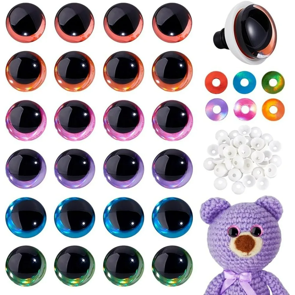 

96pcs 6 Colors Moon Safety Eyes with Washers Crochet Eyes 18mm 3D Glitter Safety Eyes for Amigurumi Crochet Plush Animals