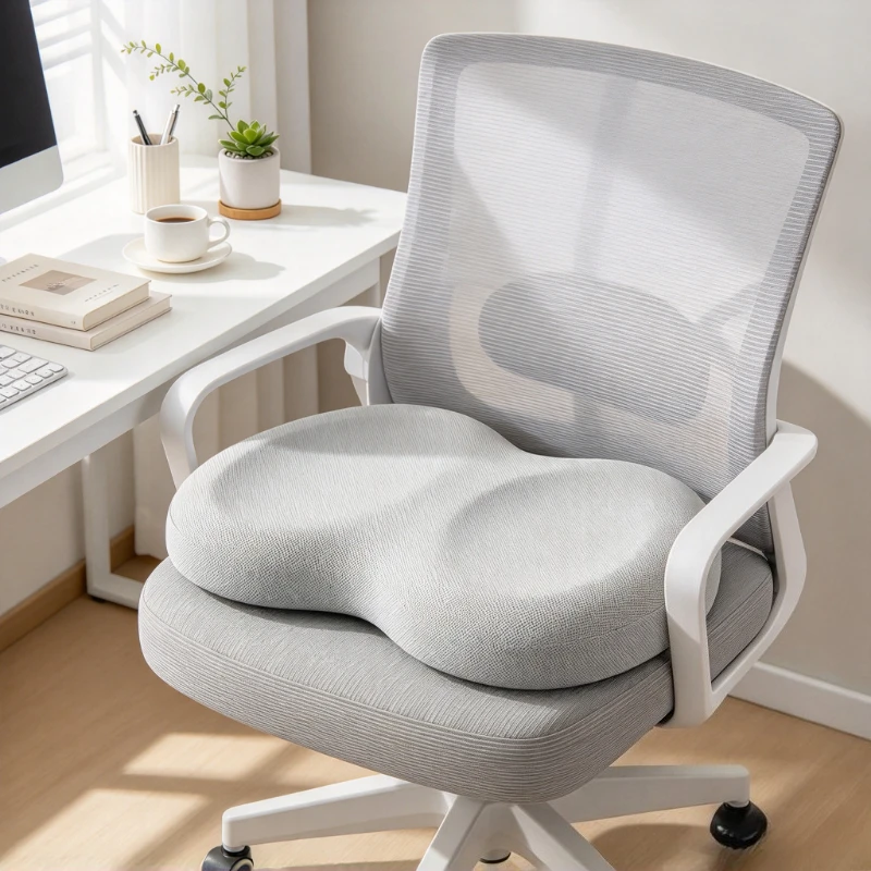 Low Rebound Memory Foam Seat Cushion, Ergonomic Office Chair Pad with Breathable Cover and Anti Slip Base for Long Sitting