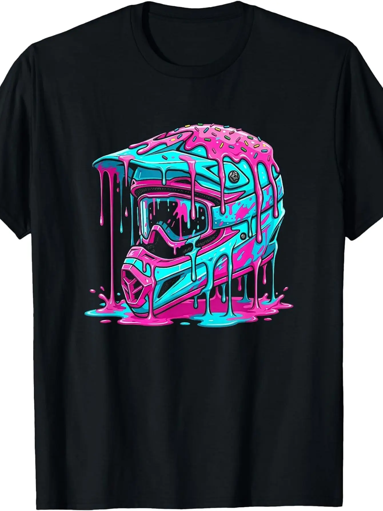 Motorcycle Off-Road Helmet Dripping Drool Pattern Motocross Racing T-Shirt