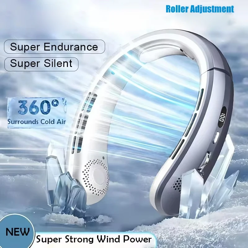 

Hanging Neck Fan Portable Bladeless Mini Rechargeable Mute LED Digital Display Electric Air Cooler Handheld