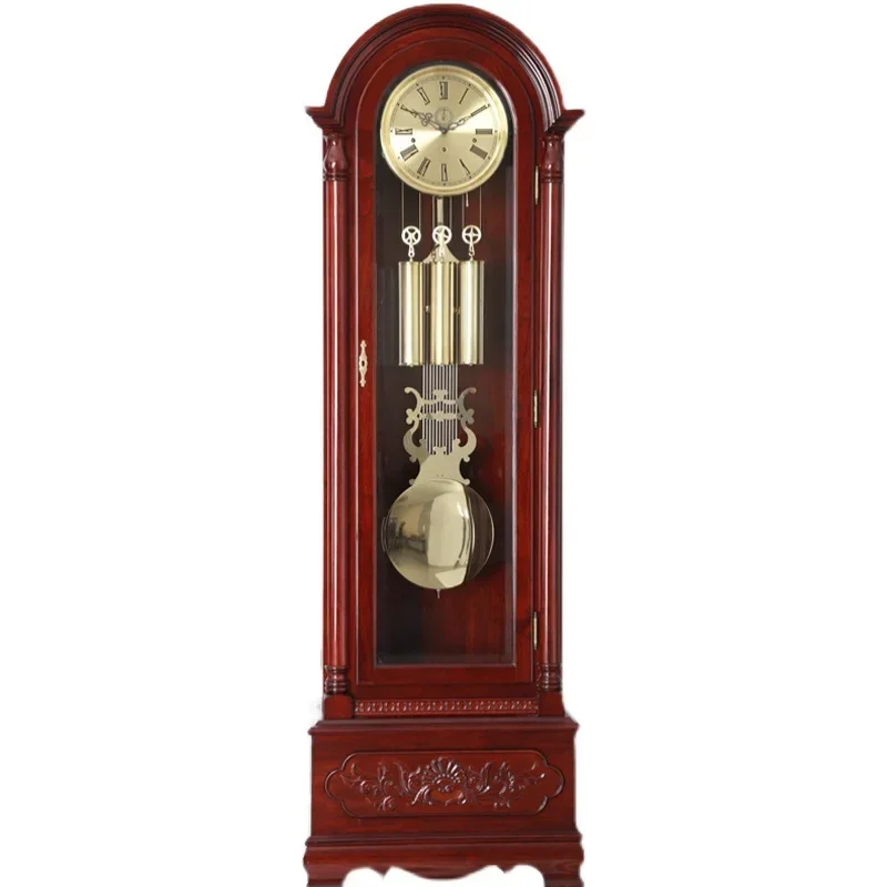 Indian red sandalwood mahogany Jiuding mahogany floor clock living room mechanical movement European pendulum clock
