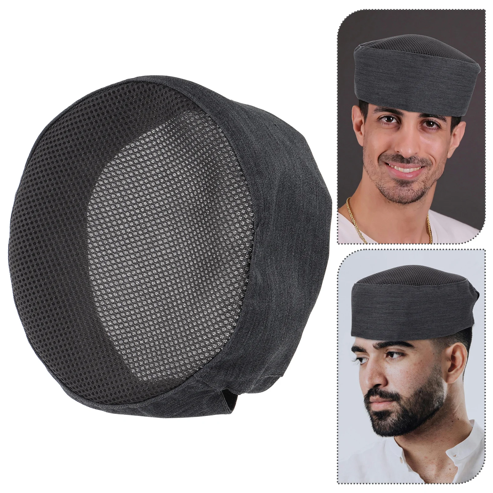 

Breathable Mesh Chef Hat Kitchen Cooking Cap Grey Cotton Beanie Unisex Adults Sushi Hat Durable Material Easy Clean Stylish