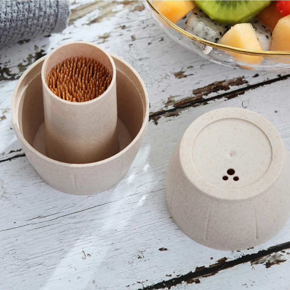 

Toothpick Storage Jar Creative Holder Wood Carrier Case Decorative Bucket Shape