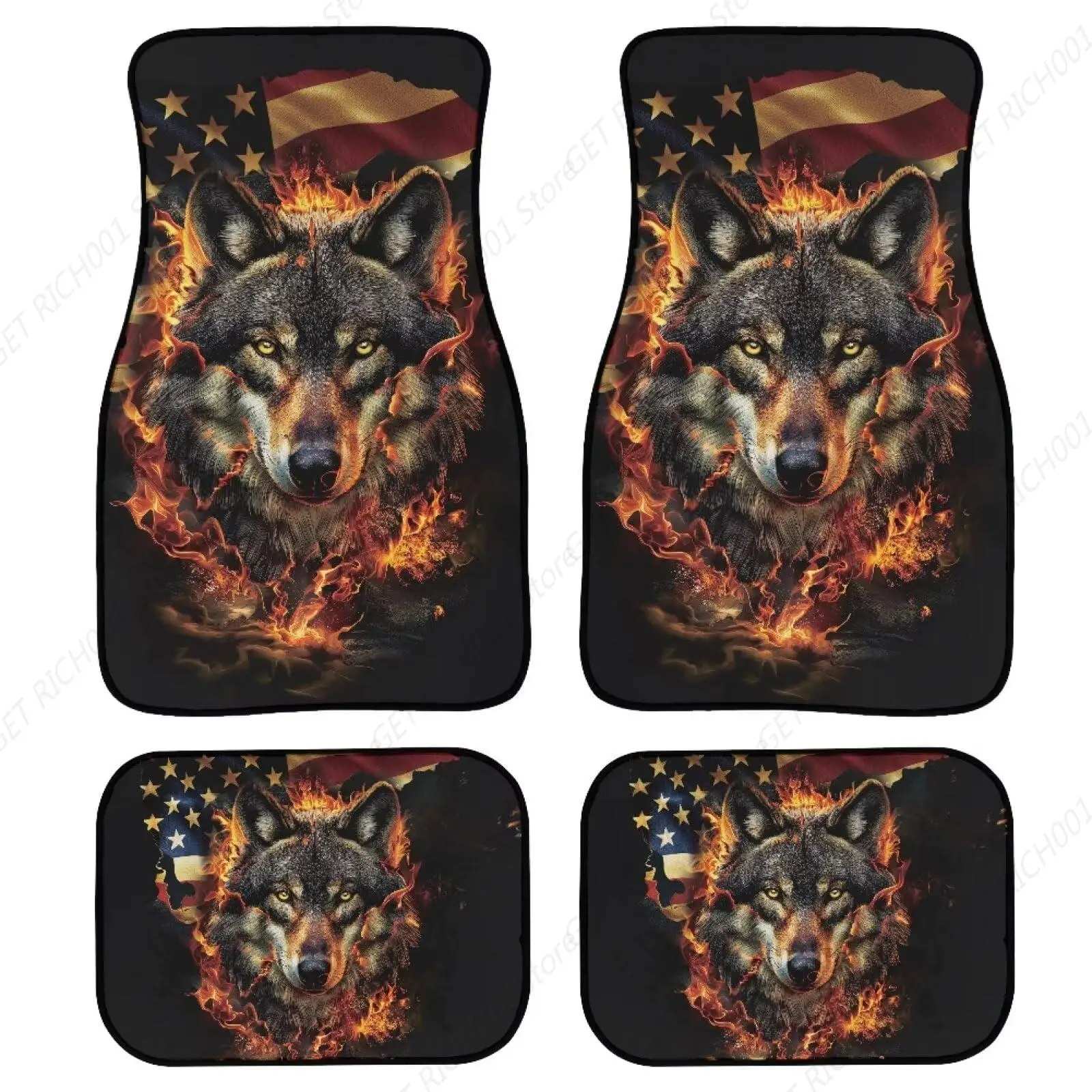 Cool Wolf Trend Car Floor Mats Full Set Rubber Floor Mats For Cars, All Weather Interior Protection For Front And Rear