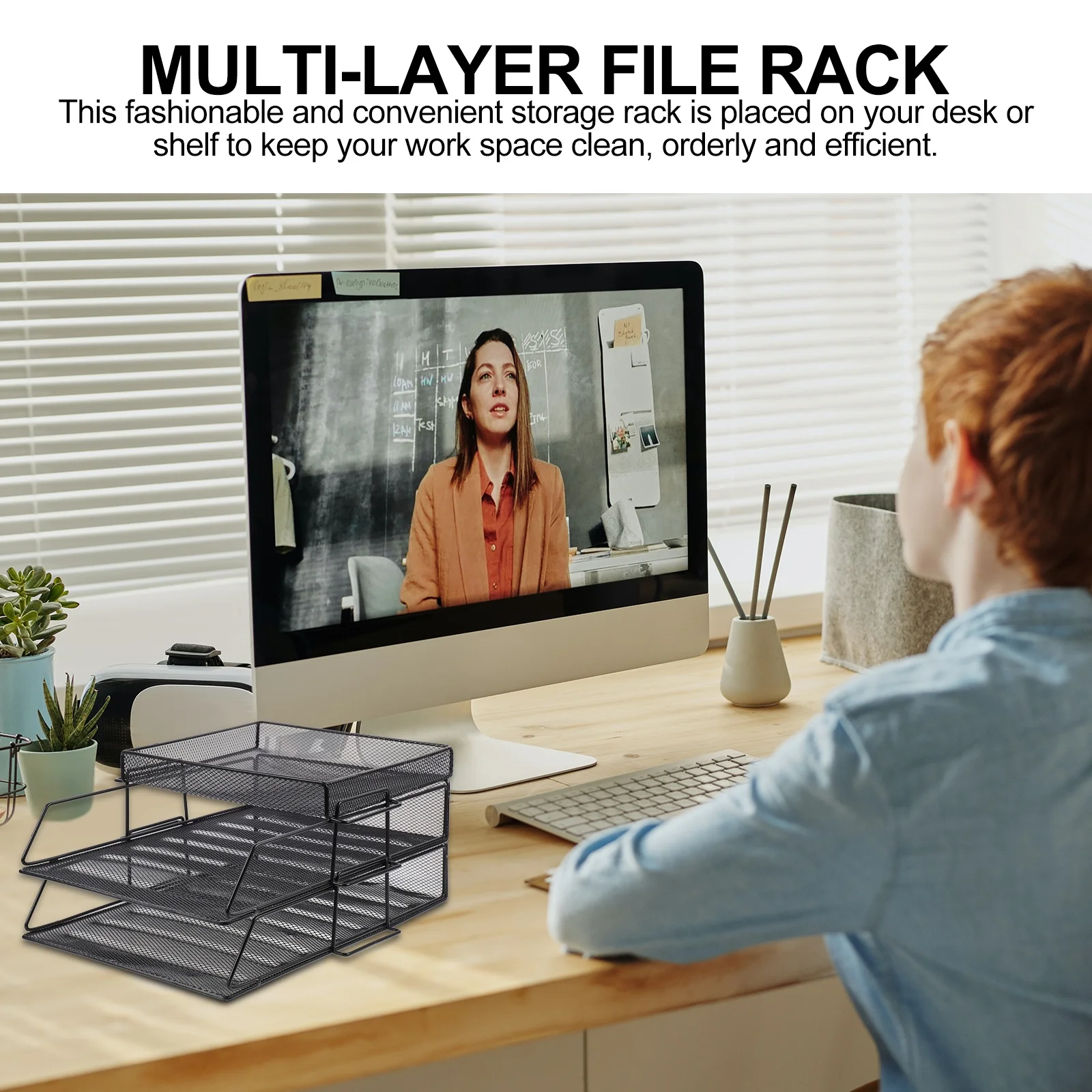 1 قطعة رف متعدد الطبقات شبكة معدنية سوداء منظم مستندات سطح المكتب تخزين الرف انفصال حامل الملفات مكتب وثيقة فرز