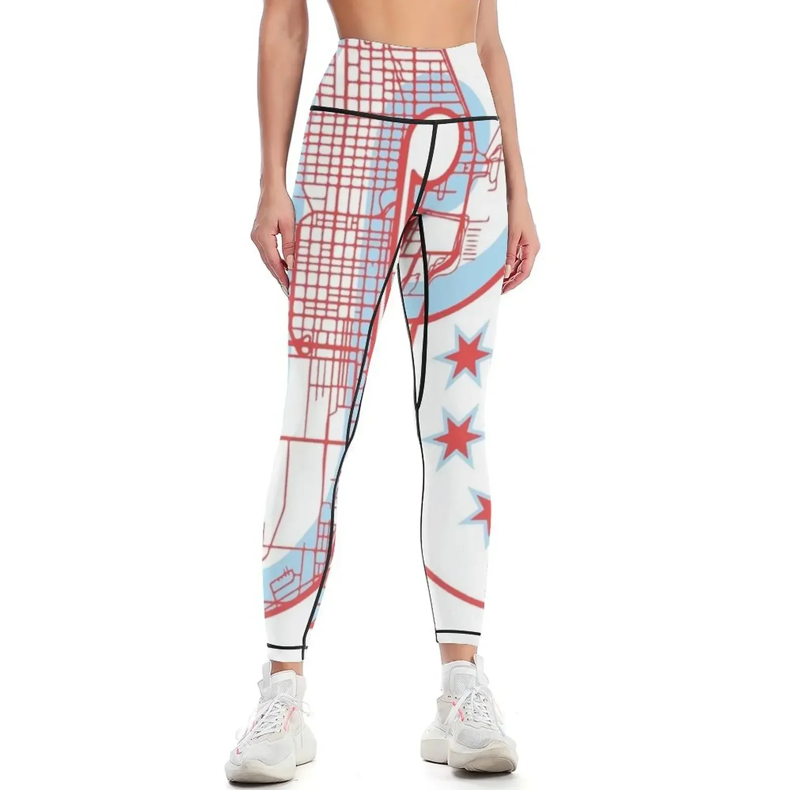 

Pretty Lights Chicago Flag and Map Logo Leggings for fitness push up tights for Women's pants Womens Leggings