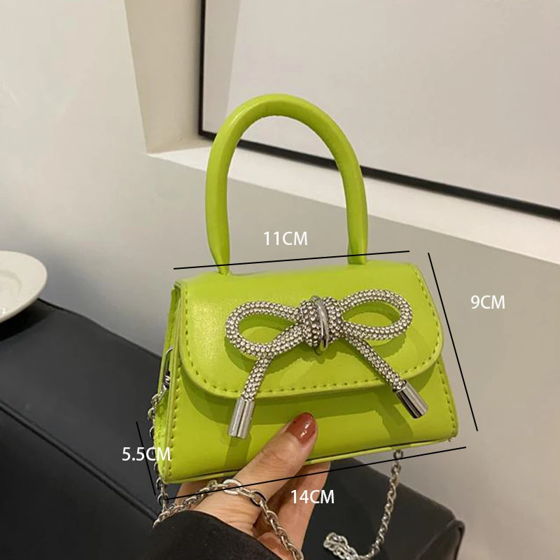 Bow Design Solid Color Mini Shoulder Bag PU Leather Flap Crossbody Bags for Women 2024 Fashion Female Chain Purse and Handbags