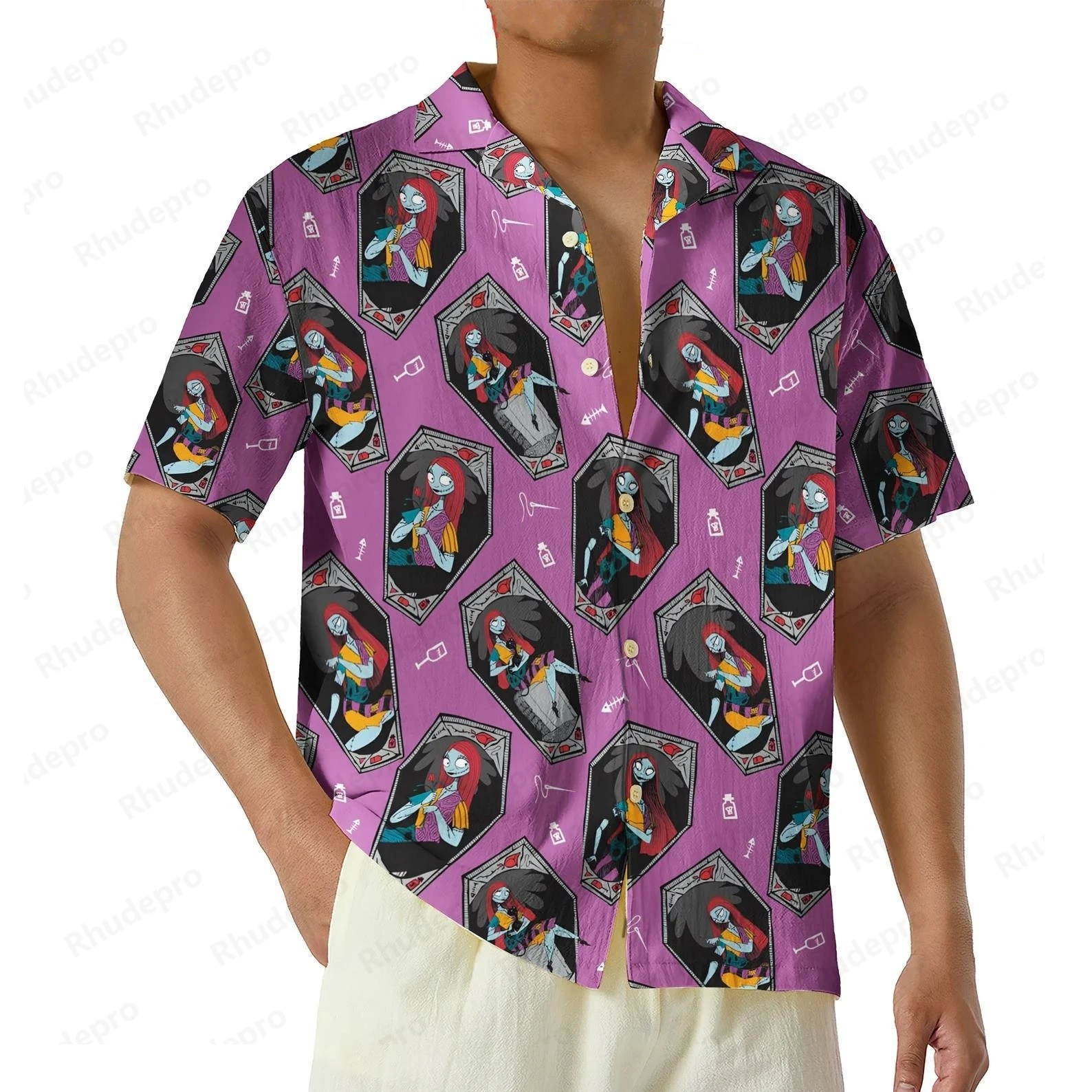 

Disney Jack Skellington Halloween Hawaiian Shirt Men's Womens Short Sleeved Button Up The Nightmare Before Christmas Beach Shirt