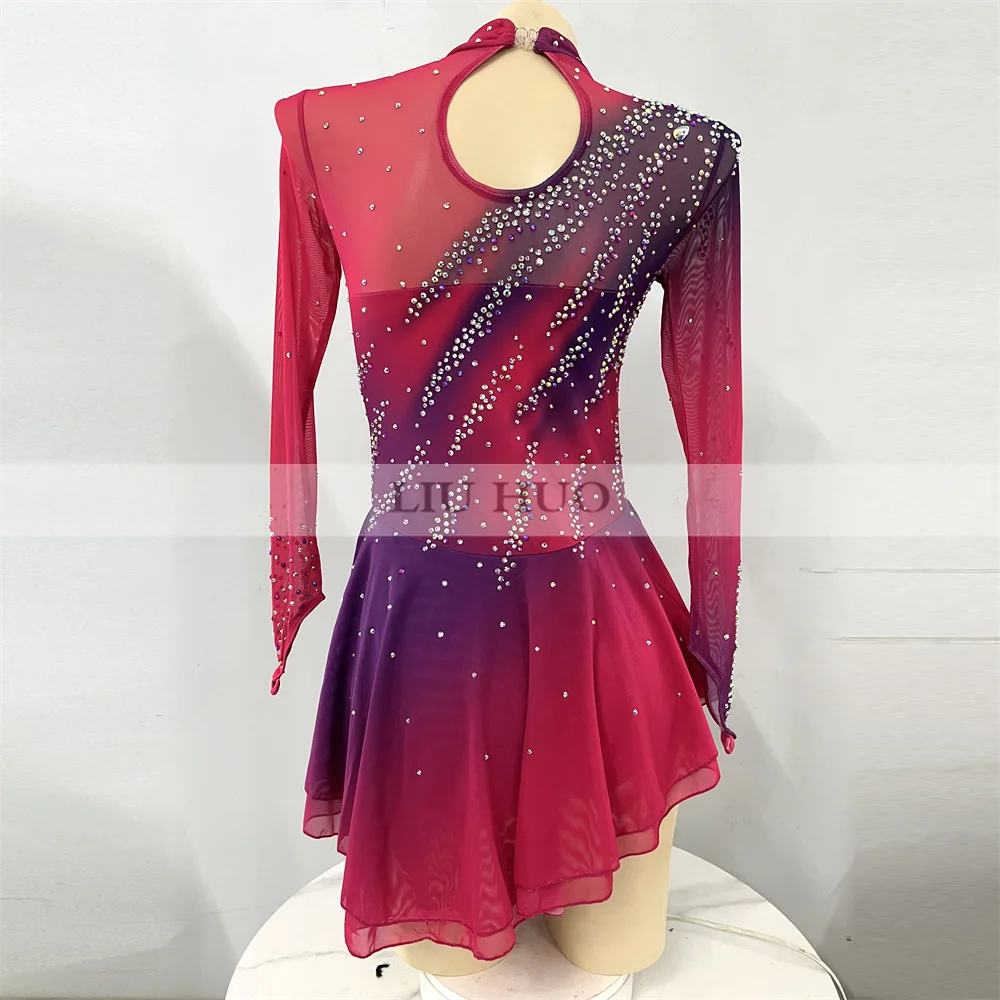 LIUHUO Ice Dance Figure Skating Dress Women Adult Teen Girl Customize Costume Performance Competition Red Purple Gradient Dance