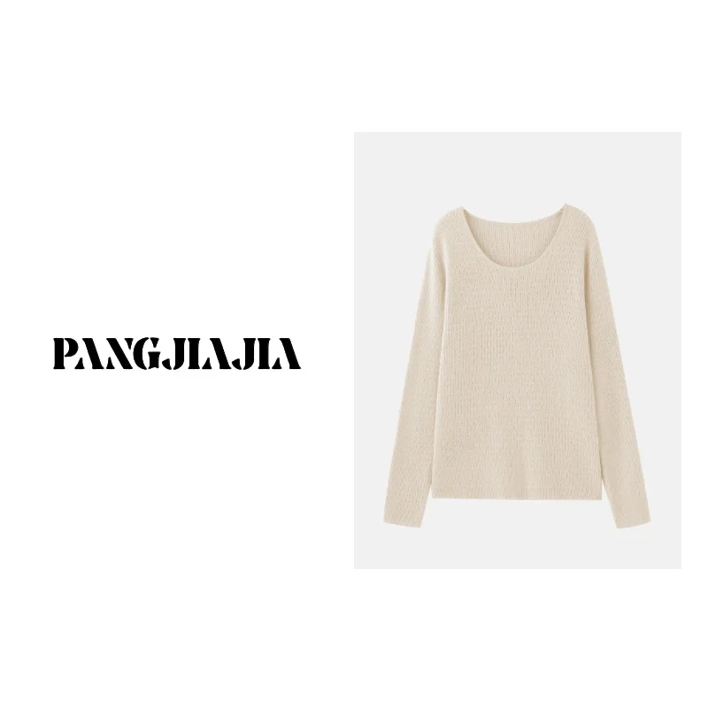 

Pure Color Long Sve Base irt Textured Women's T-irt Gold Label Versatile Casual round Ne Loose Fit Nylon Blend