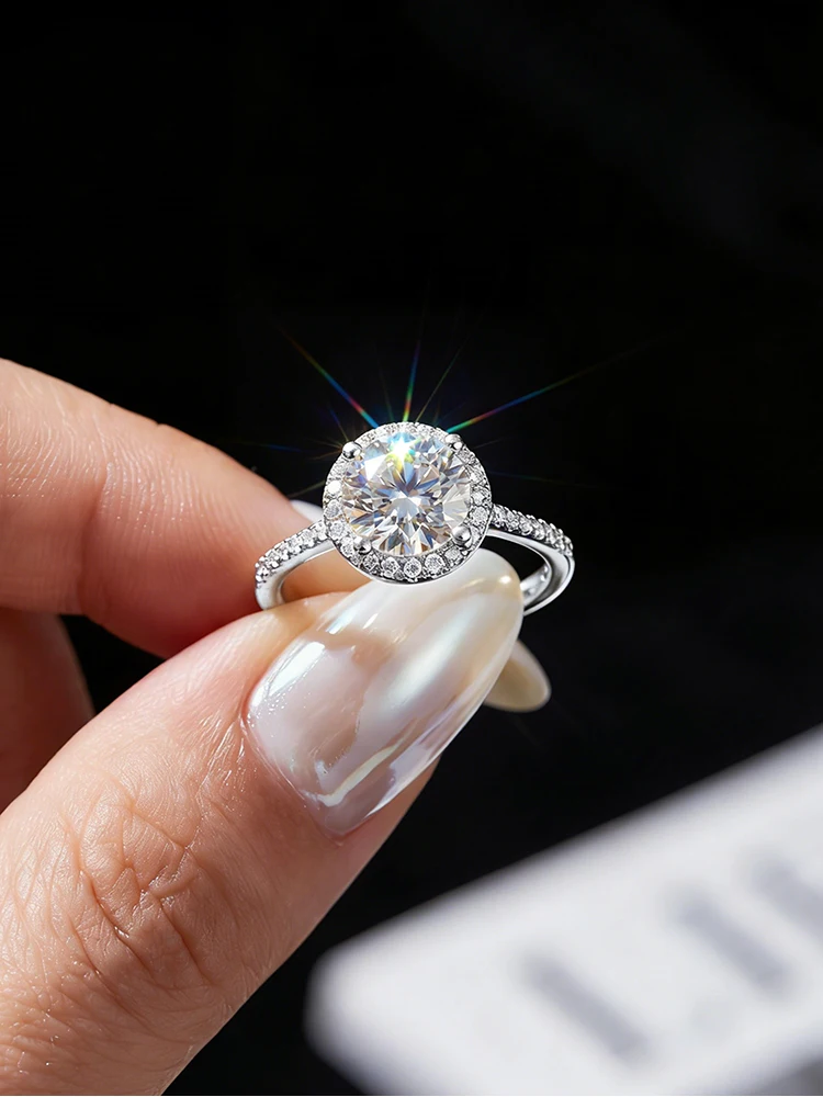 1CT Runder Zertifizierter Moissanit-Diamant Runde Verlobungsringe für Frauen Geschenk Jubiläum Hochwertiger Luxus-Schmuck – Detail 3