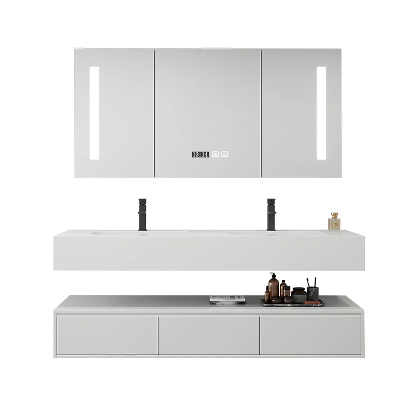 Modern Luxury Hotel Wall Mount Single Double Floating Bathroom Cabinet Vanity With Sink