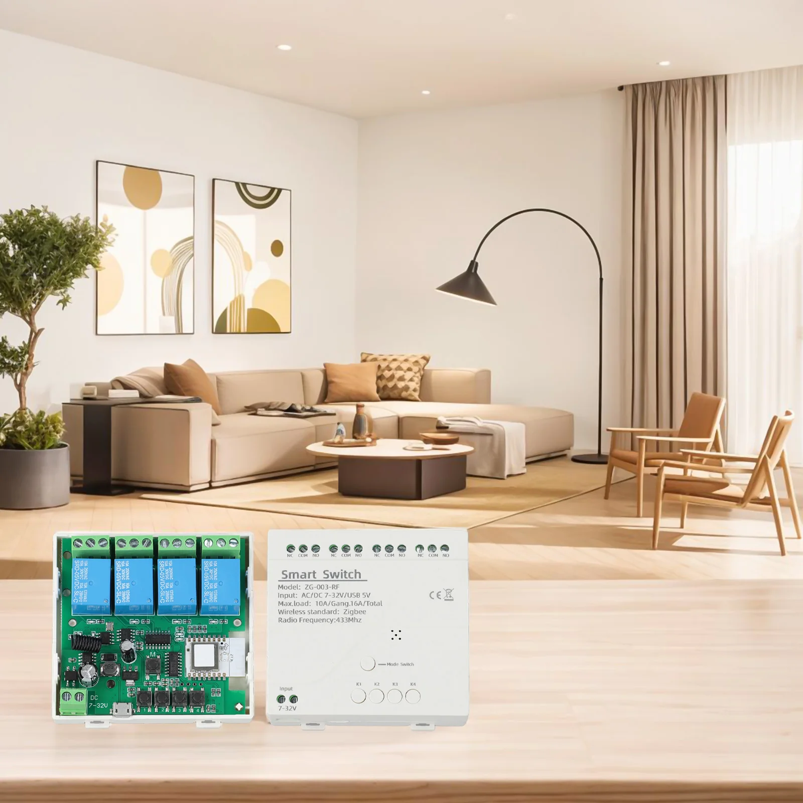 433MHz Remote 4CH Switch Module Individual Group Management Integration With Voice Assistants Real-time Status Monitoring