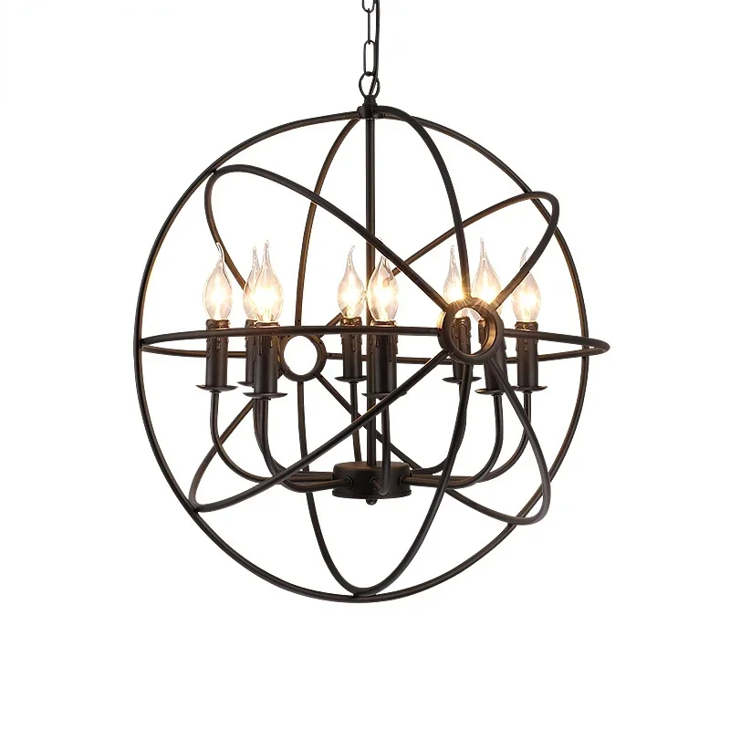 

Retro wrought iron creative globe personality chandelier cafe bar restaurant art antique American chandelier