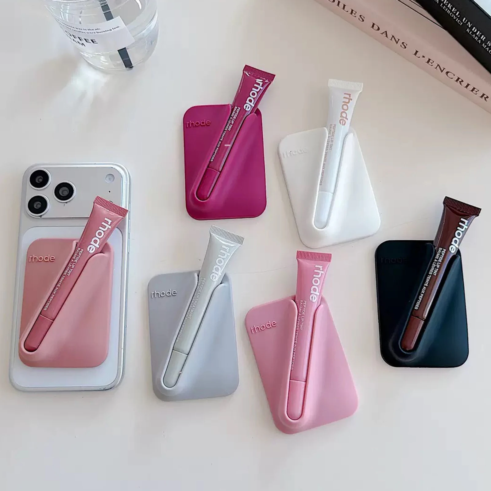 Image of Silikon-Lipgloss-Halter, Rutschfeste Selbstklebende Lippenschutzhülle, Griffige Silikon-Lippenbalsam-Hülle für die Meisten Telefonmodelle