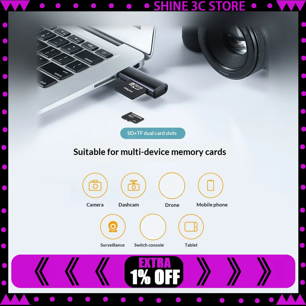 UGREEN 10927 CM264 USB 3.0 SD TF Card Reader Dual Slot Memory Card Adapter for Computer Laptop