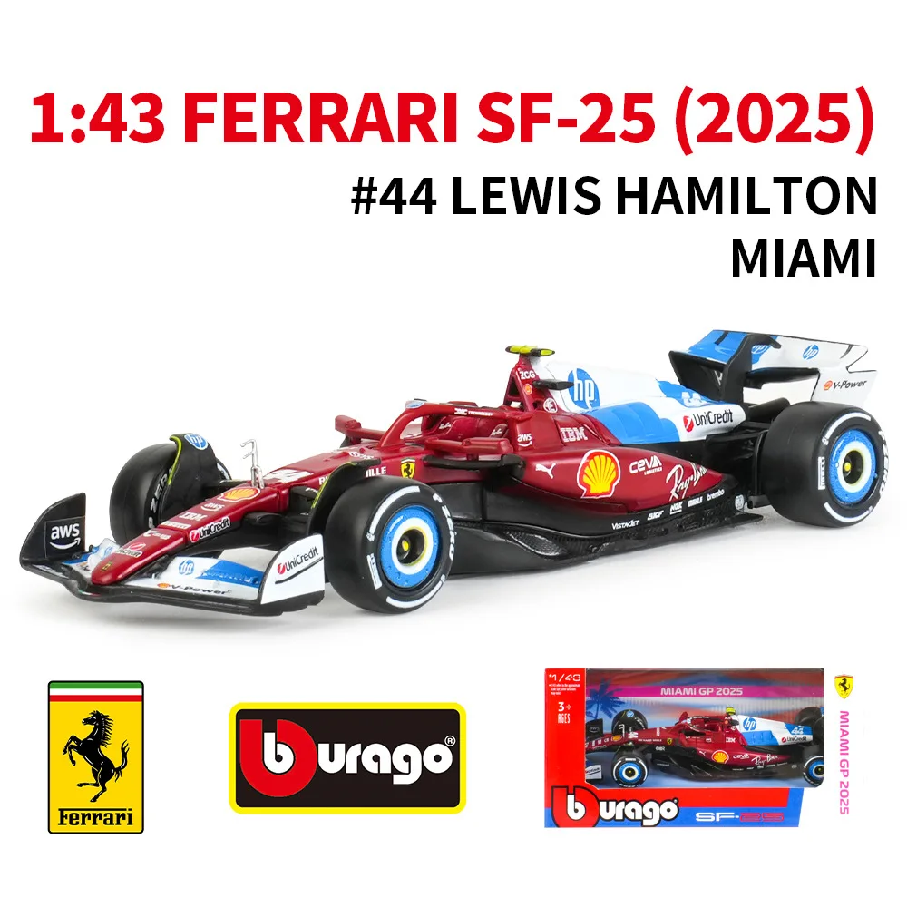 

Bburago 1:43 Scale Ferrari F1 SF25 2025 Miami GP #44 Lewis Hamilton Alloy Diecast Formula Racing Car Collectible Model