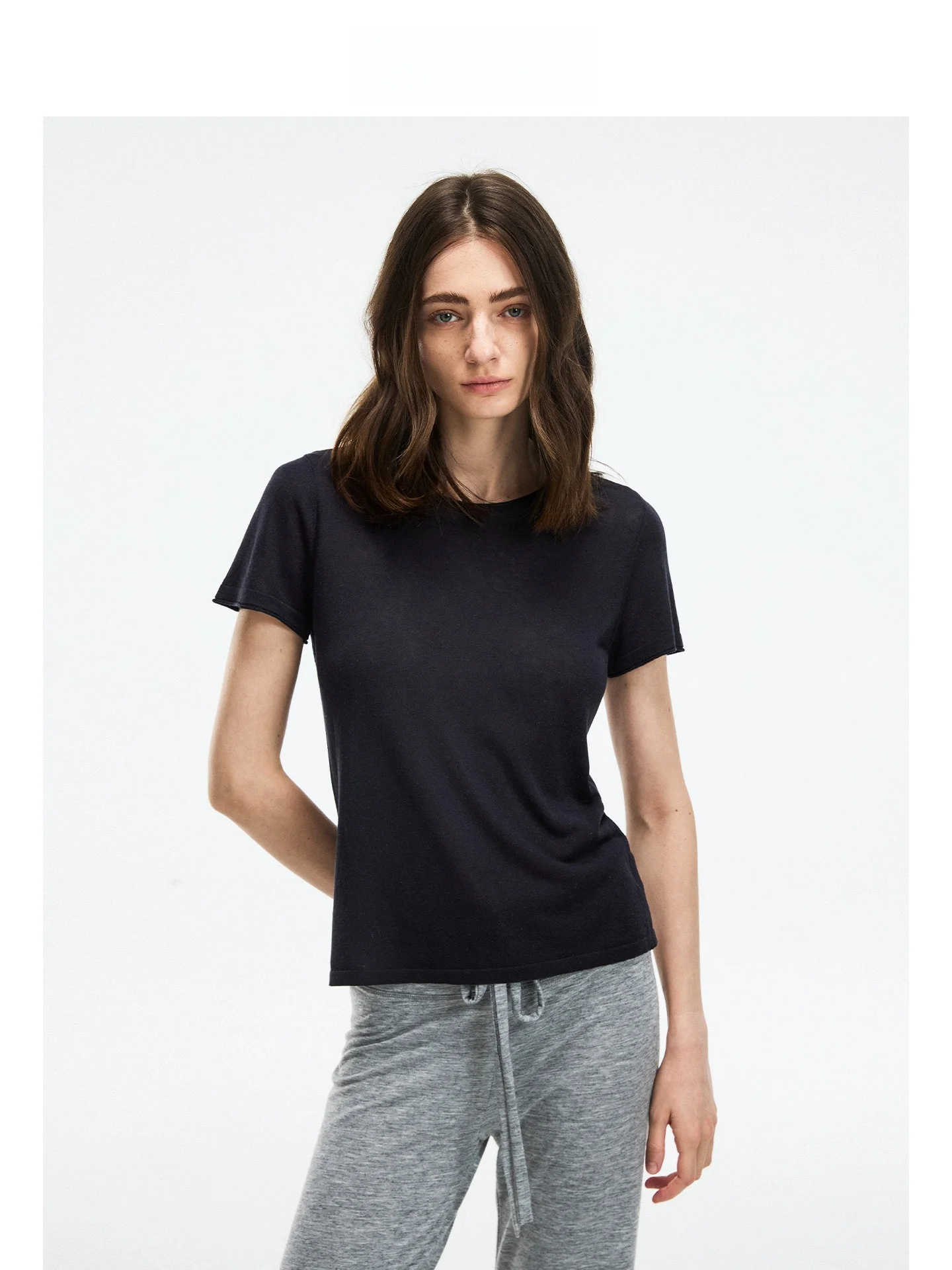 

Mincollection Lin Zhi Qing Linen Lightweight ort Sve T-irt Soft ouldered Slim Fit Casual Sle Ladies Top