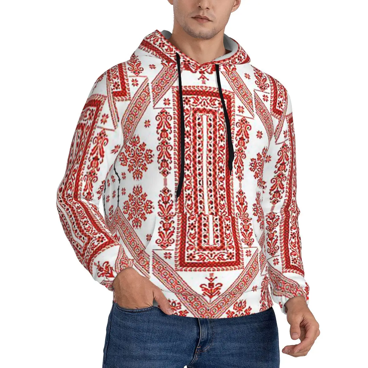 الأحمر والأبيض صناديق التطريز الفلسطيني هوديس Harajuku البلوز الخريف الشتاء الرجال النساء بلوزات طويلة الأكمام بلايز