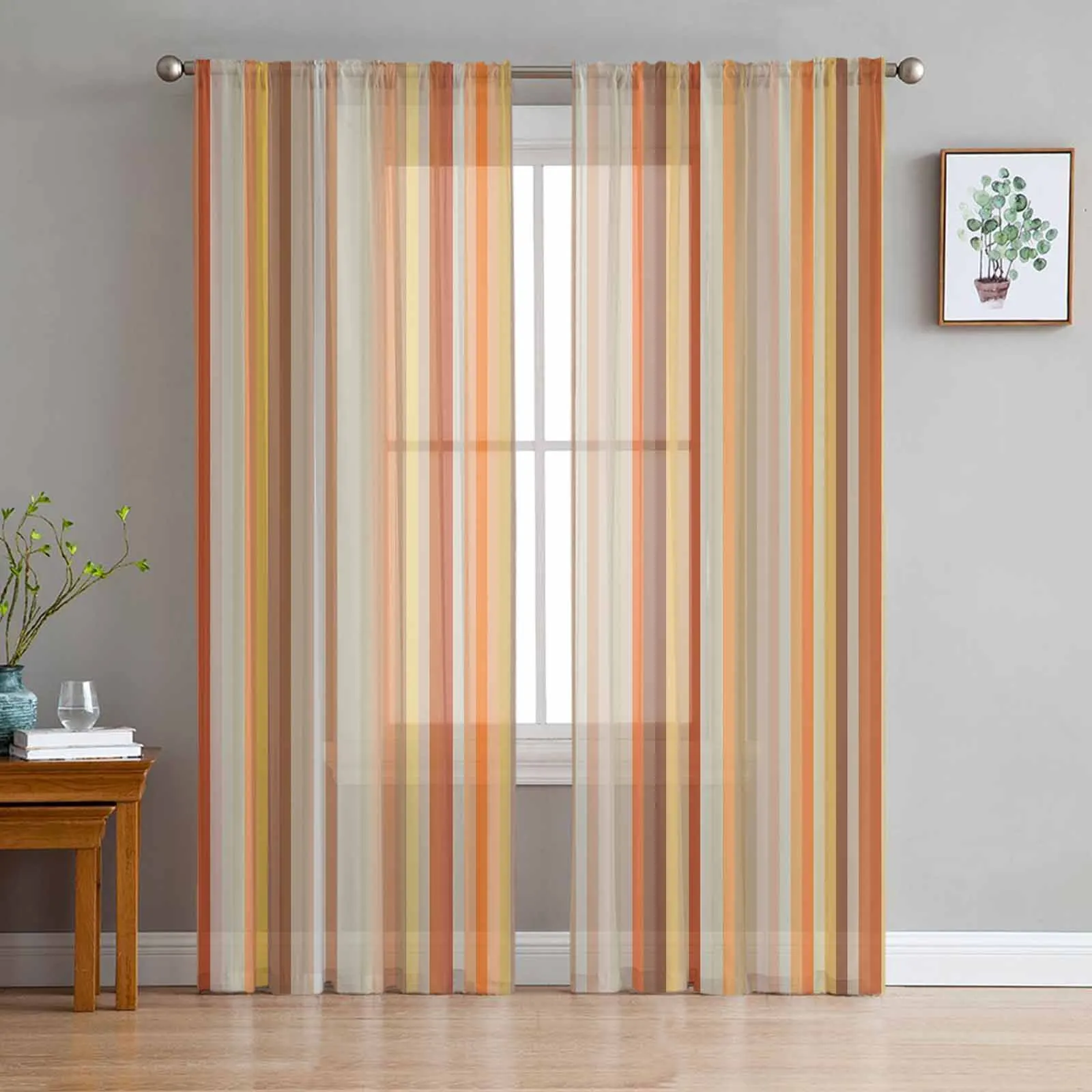 Orange Striped Geometric Abstraction Sheer Curtain Living Room Drapes Home Bedroom Voile Curtain Tulle Window Curtain