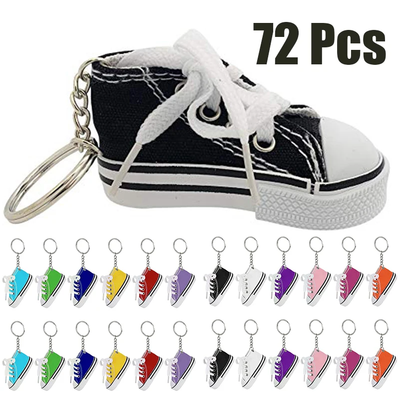 72Pcs Mini Canvas Sneaker Keychains Small Shoe Key Ring Charms,Backpack Decorations, DIY Jewelry Making Accessories