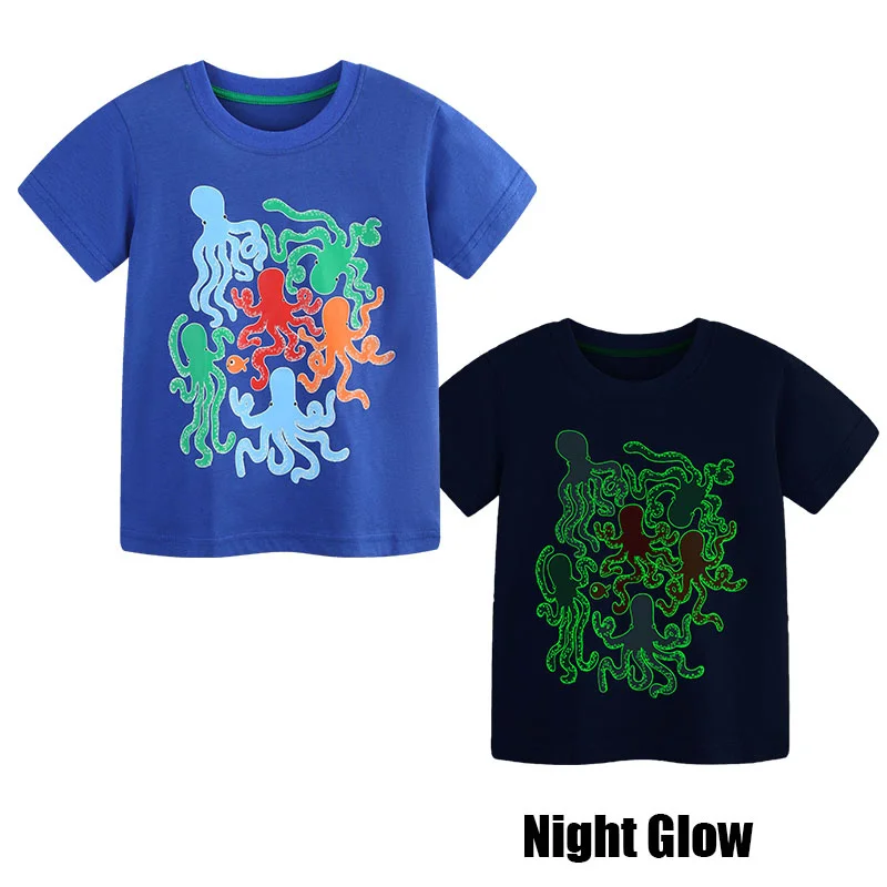 Short Sleeve Octopus Kids' T-Shirt 1 Pcs Night Light Summer Boys Girls Top Animals Printed Children's Fashion Tees Baby  Tops