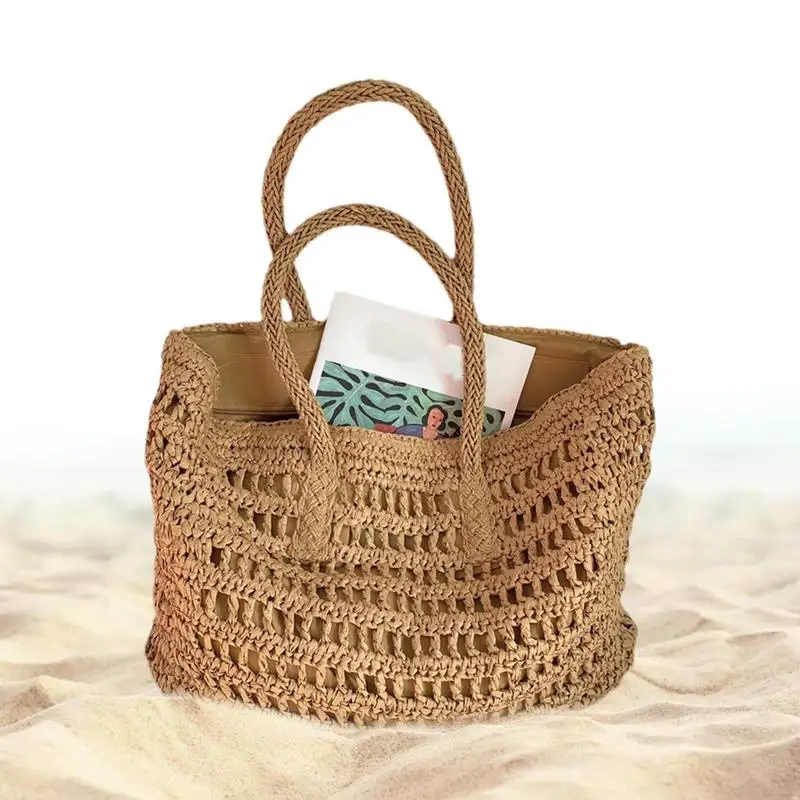 Straw Beach Bag For Women Handwoven Straw Vintage Purse Bag Straw Beach Bag For Women Large Woven Summer Tote Handbag Shoulder