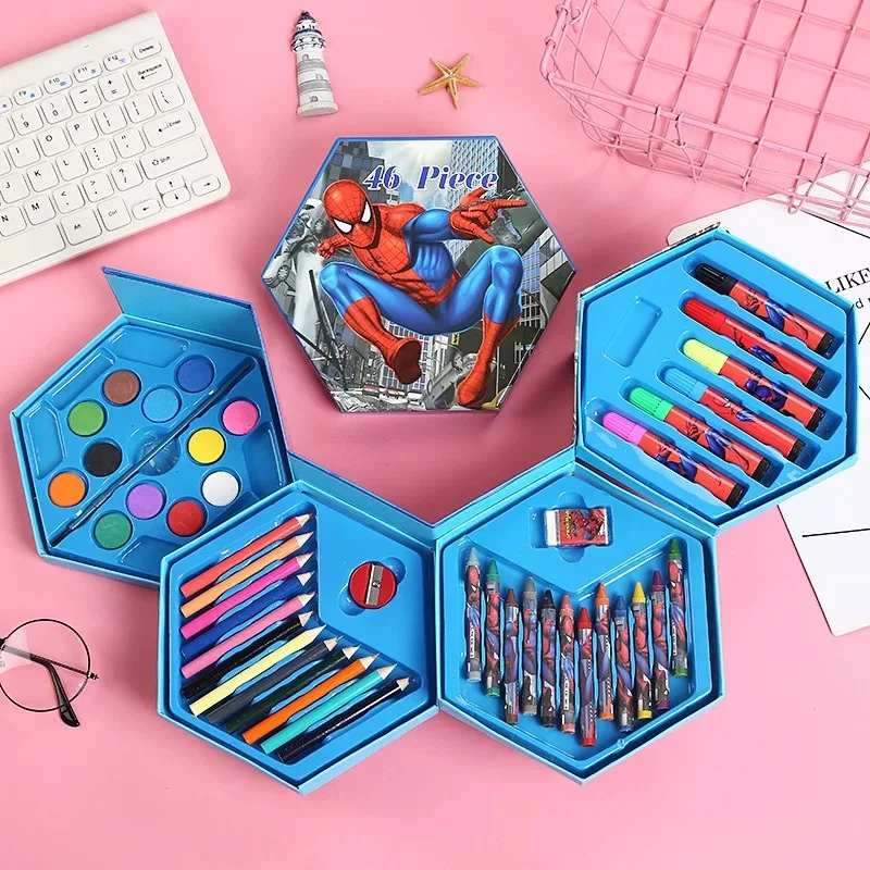 46 unids/set Disney cartón coches congelados Mickey Spider-Man princesa pintura conjunto acuarela pluma combinación niños niñas regalo de cumpleaños