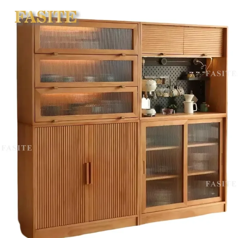 Nordic Simple Solid Wood Side Cabinet Cherry Walnut Japanese Style Glass Door Storage Cupboard Bookcase for Living Room