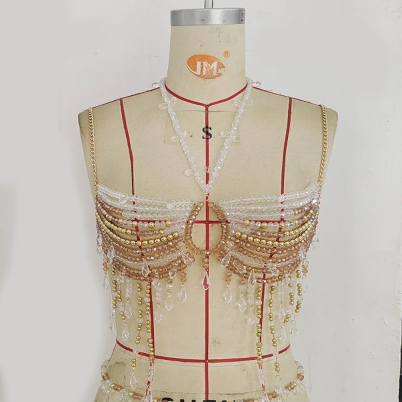 

Necklace And Body Chain Set Transparent Crystal Gemstone Pendant Necklace Y2k Grunge Layered Lace-Up Top