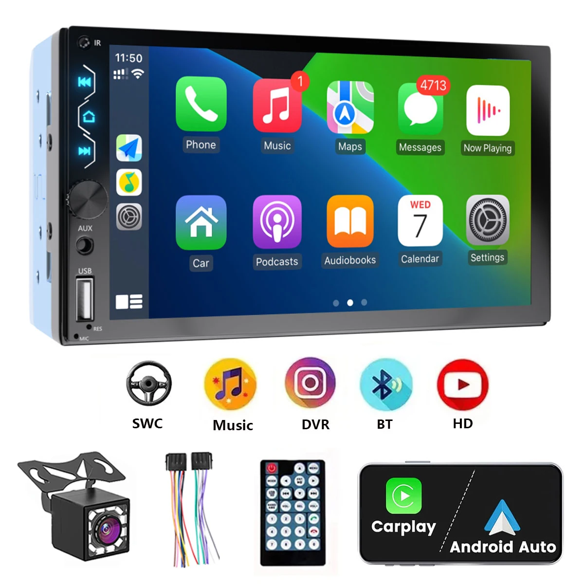 

7 Inch Car Radio Stereo 2 Din HD Touchscreen Car Video Player Support CarPlay Android Auto with Bluetooth Rear Camera FM/USB/AUX