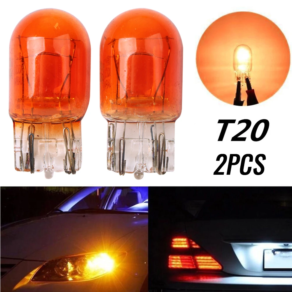 2Pcs T20 Halogen Lamp Glass Daytime Running Light Turn Signal Light Stop Brake Tail Lamp Bulbs 7443 W21/5W