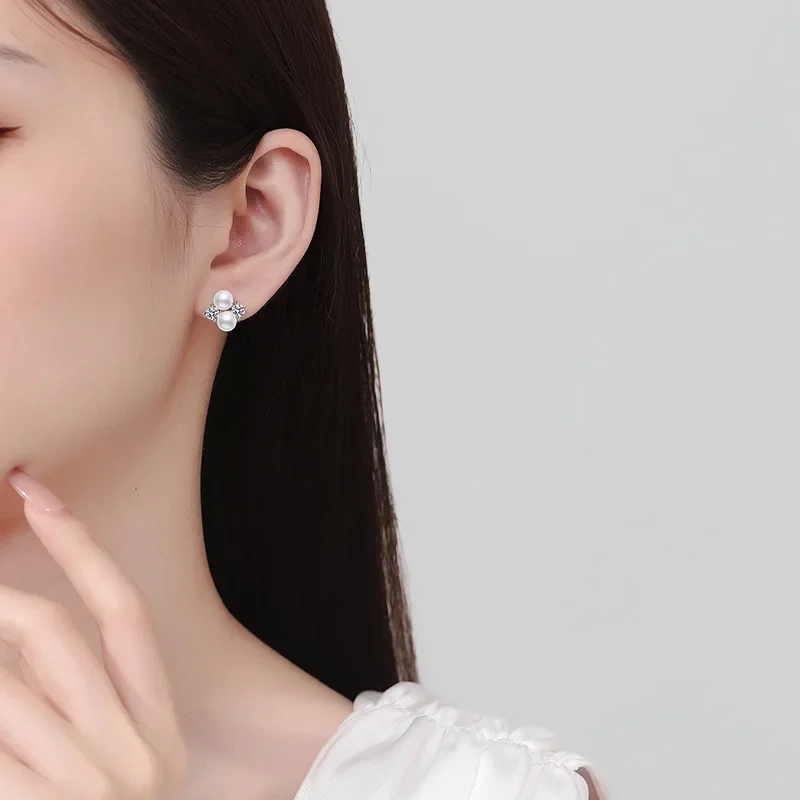 Trend Natural Freshwater Pearls 0.8ct D Color  Moissanite Earrings for Women S925 Sterling Silver Stud Earrings Wedding Jewelry