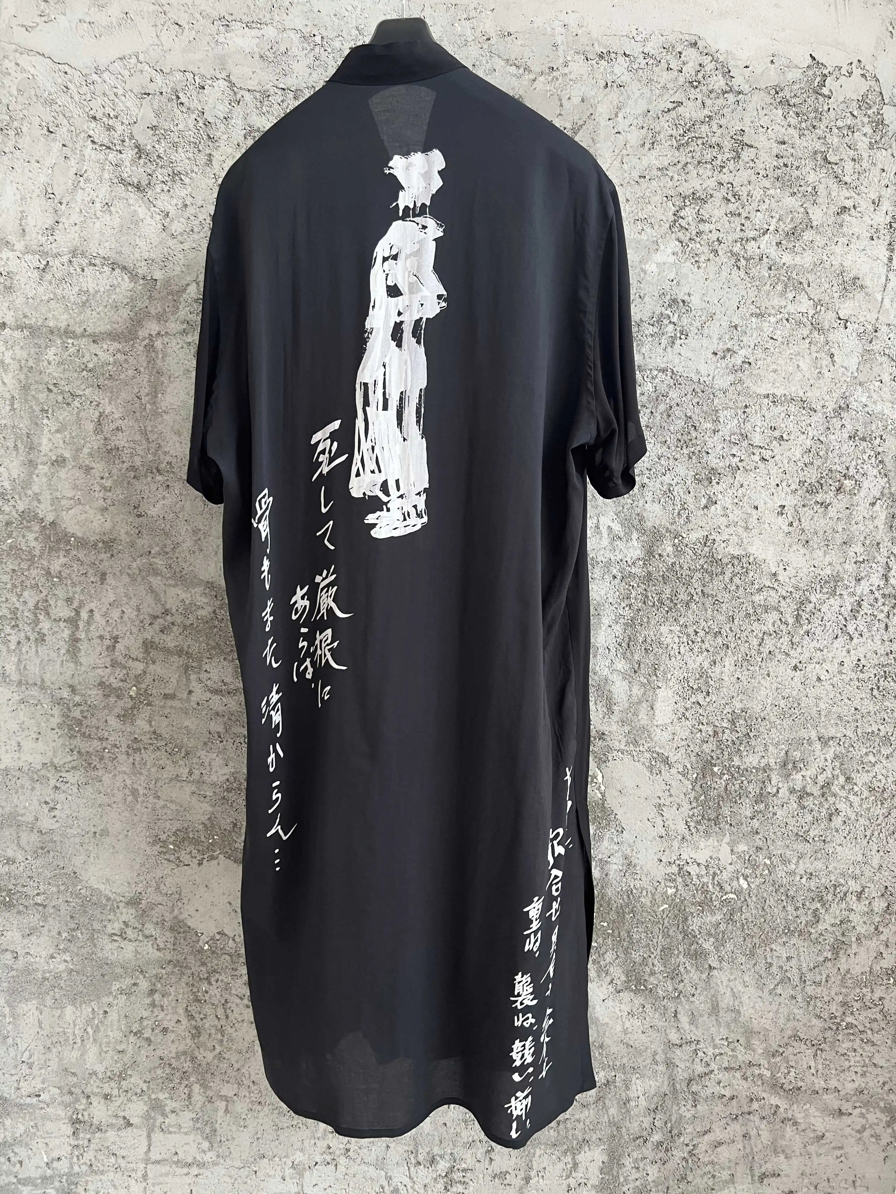 Top-yamamoto dark-themed printed black straight front single-breasted stand-up collar TOP for men