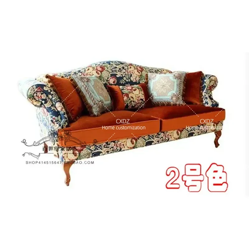 Country Fabric Villa Sofa Pastoral Leisure Couch for Living Room Model Home Single Double Triple Seater Furniture