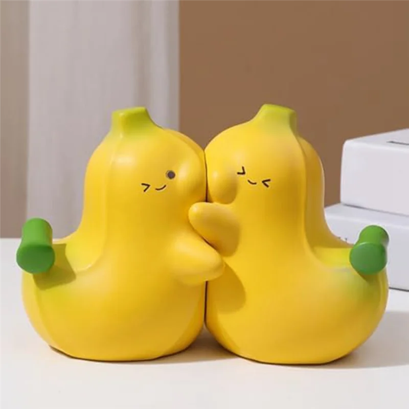 

A63X-1 Pair Non-Skid Bookend Decorative Book Stoppers Holders Book Shelf Banana Shaped Book Ends Yellow For Home Desk Office