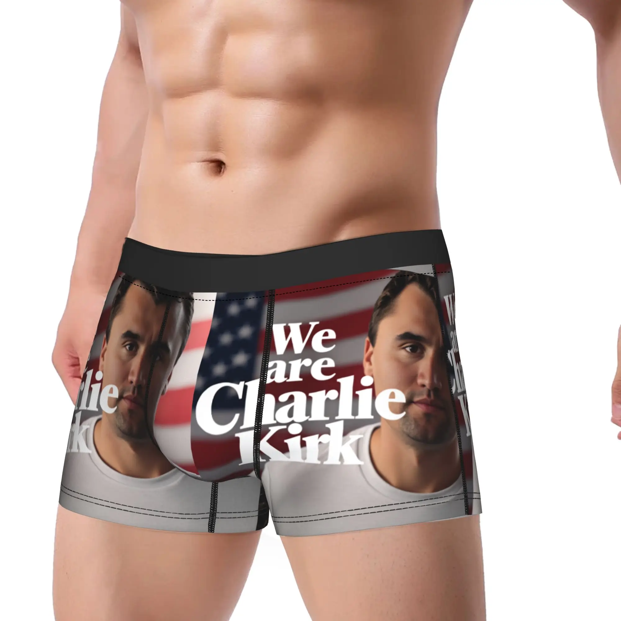 We Are Charlie Kirk American Flag Background Underwear Males Shorts Briefs Funny Boxershorts Quality Printed Large Size Panties