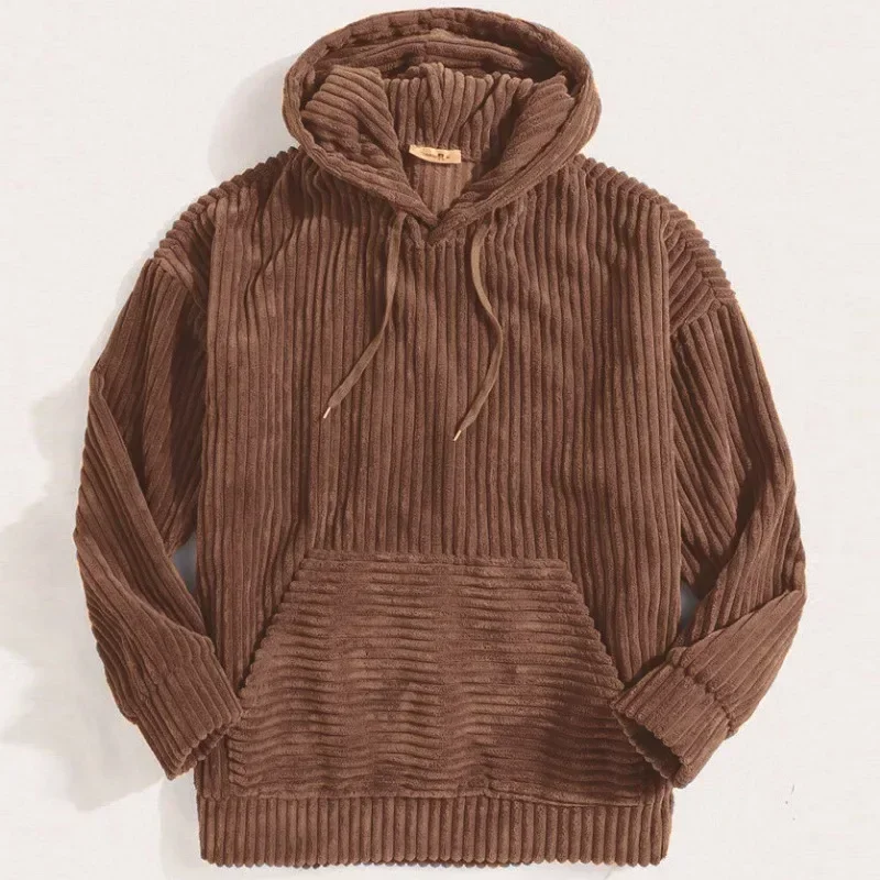 Sweat à Capuche en Velours Côtelé pour Homme, Vêtement d'Extérieur, Chaud, Décontracté, avec Poche Kangourou, PVD, Nouvelle Collection Automne Hiver 2024