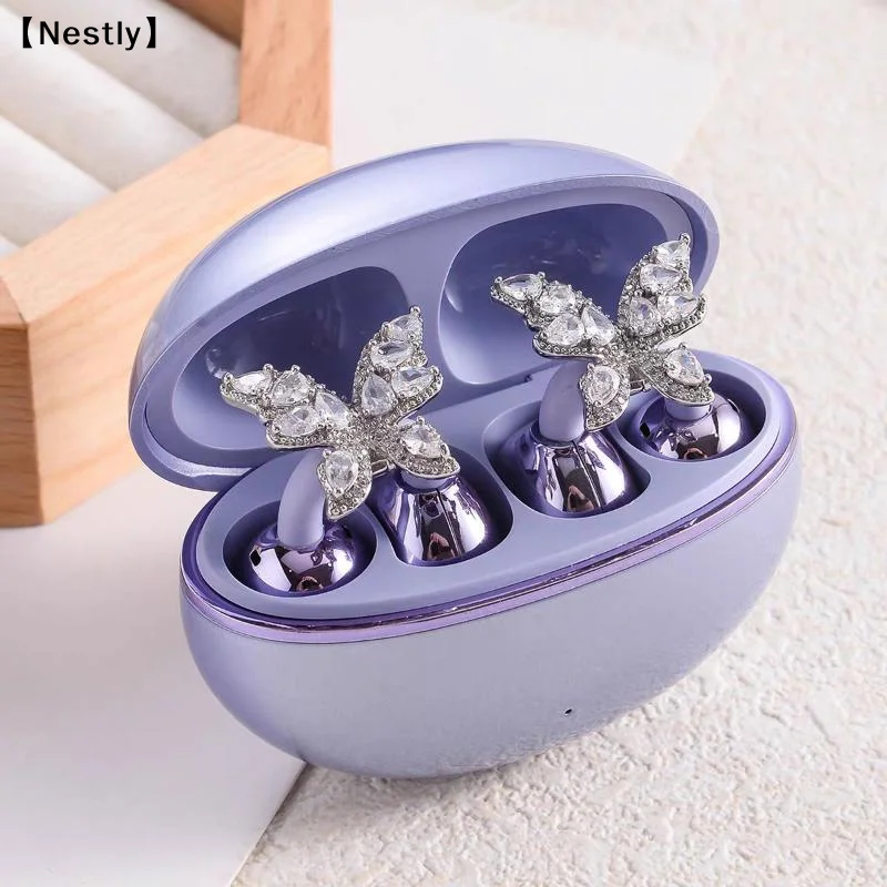 1/2pcs Shiny Rhinestone Butterfly Earbud Clip Access Detachable Bluetooth Earbuds Decoration Earphones  Jewelry For Women〔Nest〕