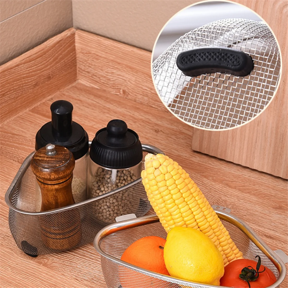 2025+Triangle Sink Drain Basket Kitchen Triangle Filter Basket Fruit and Vegetable Storage Drain Rack Basket C