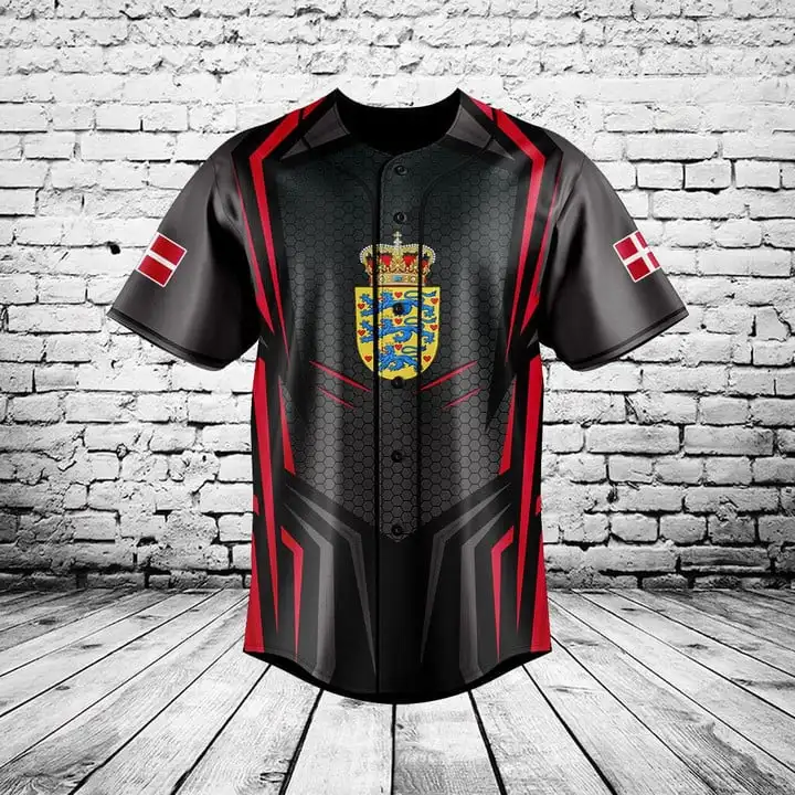 Custom Name Denmark Flag Graphic Button Shirt Summer Casual Men's Fashion Baseball Team Jersey Fast Dry Cool Short Sleeve Tops