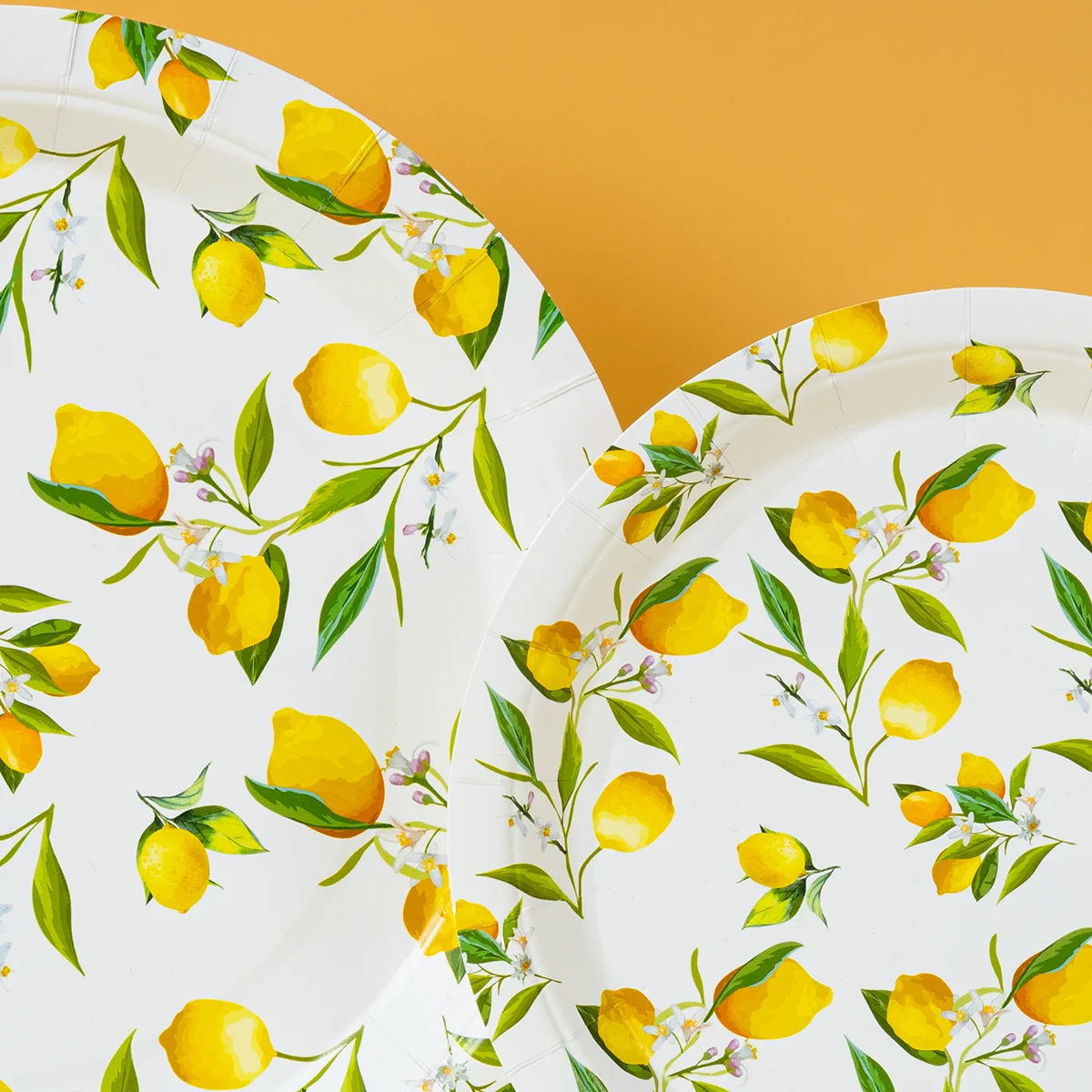 Yellow Lemon Green Leaf Disposable Round Paper Plates, Lightweight Party Paper Plates for All Occasions image 3