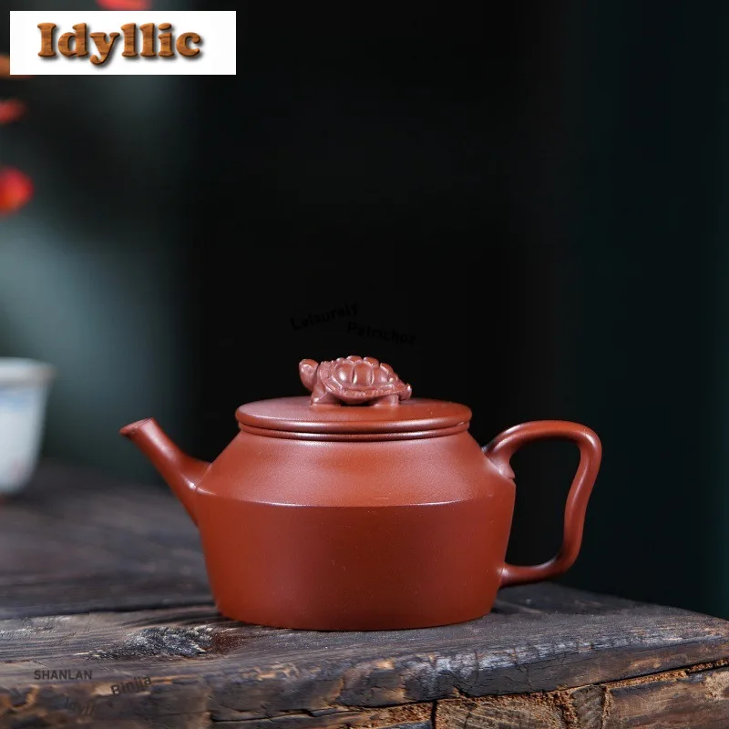 210ml Yixing Purple Clay Teapots Famous Handmade Longevity Turtle Pot Raw Ore Dahongpao Mud Kettle With Filter Zisha Tea Set